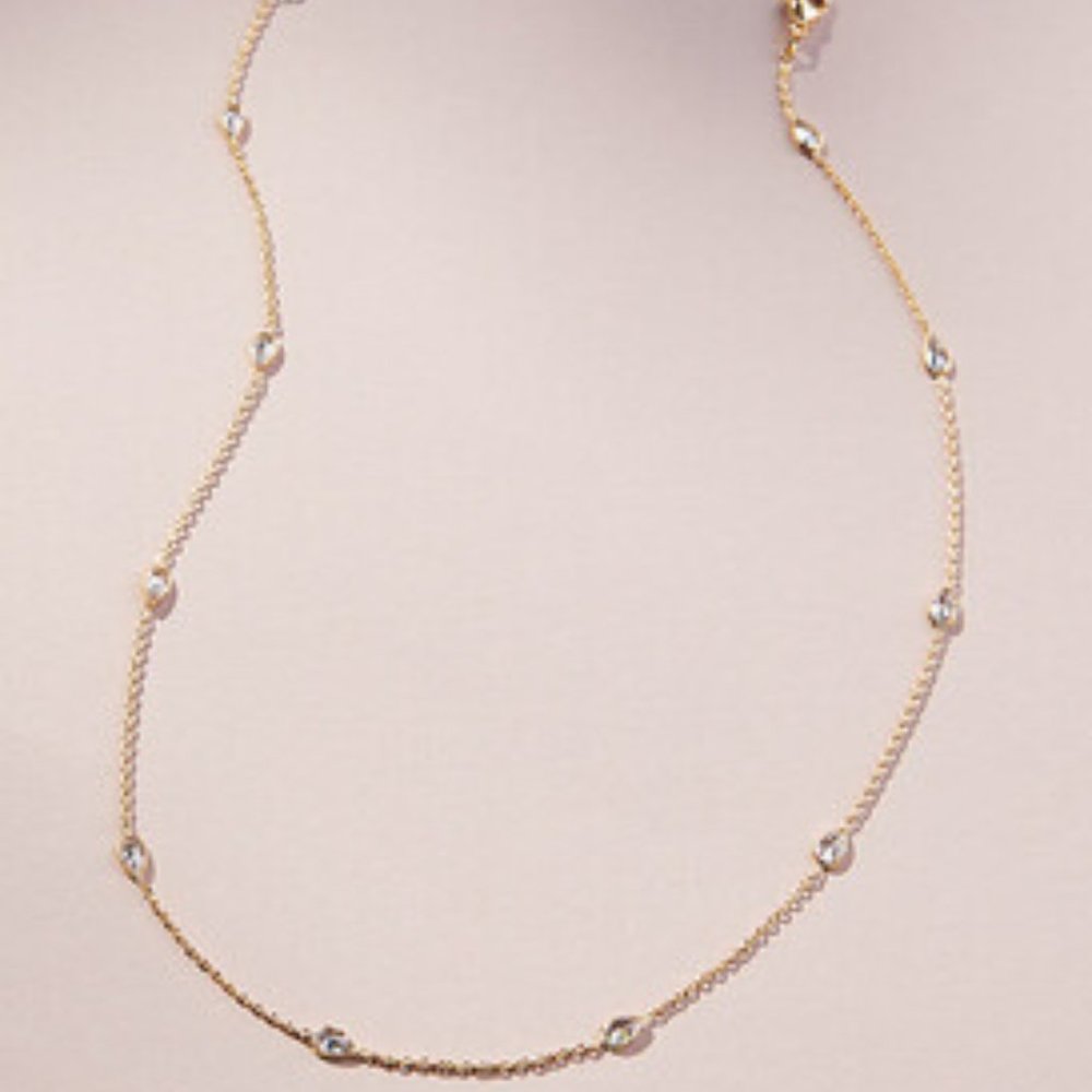 Anthropologie Embellished Gold Necklace w/Cubic Z